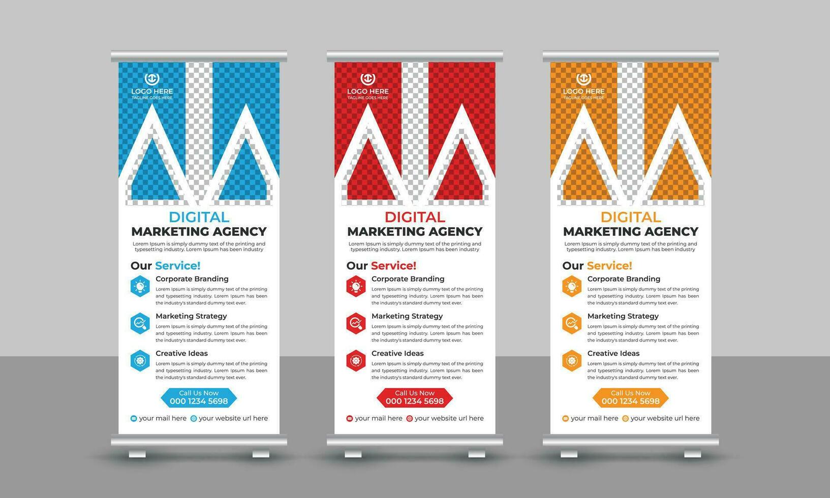 Corporate modern digital marketing agency business roll up banner design pull up signage standee x retractable banner design template vector