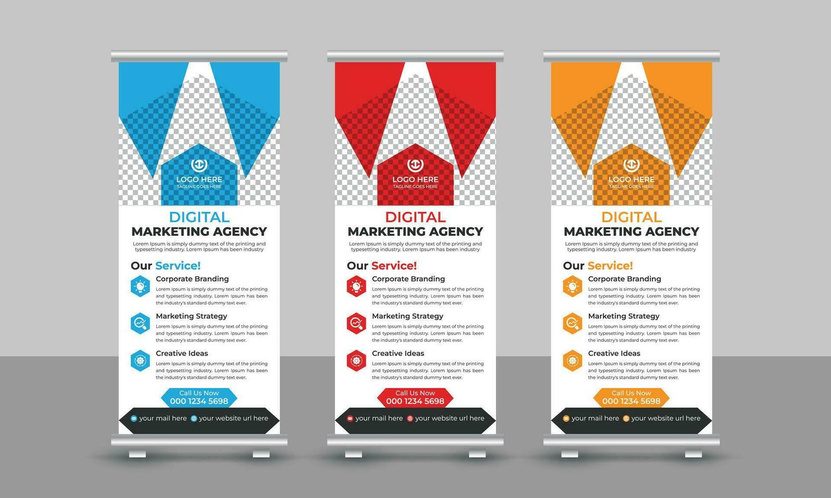 Creative modern trendy digital marketing agency business roll up banner design pull up signage standee x retractable banner design template vector