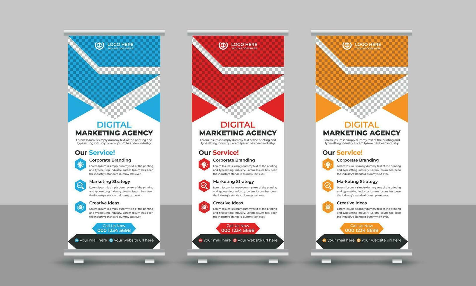 Creative corporate modern digital marketing agency business roll up banner design pull up signage standee x retractable banner design template vector