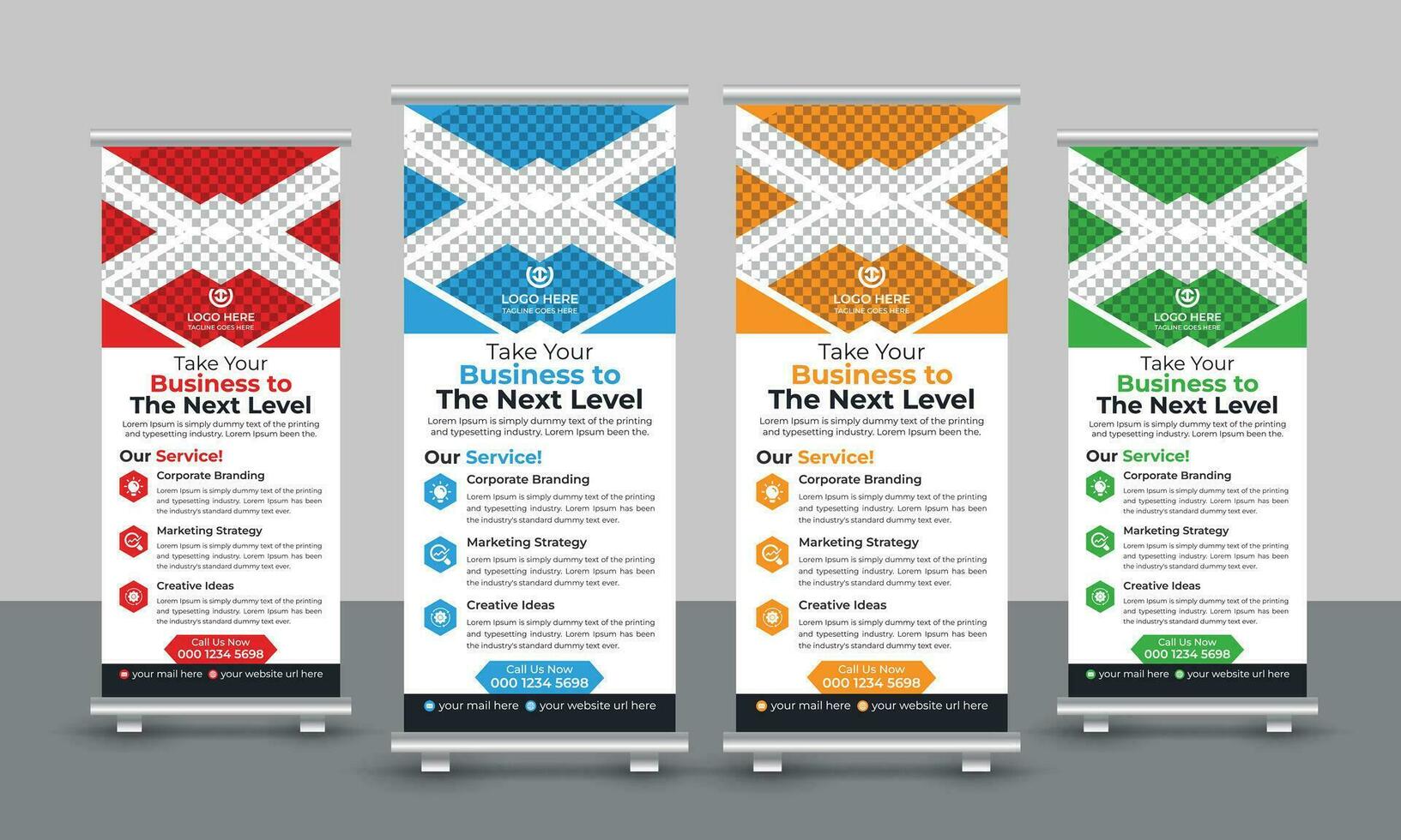 Corporate business roll up banner design pull up signage standee x retractable banner design template vector
