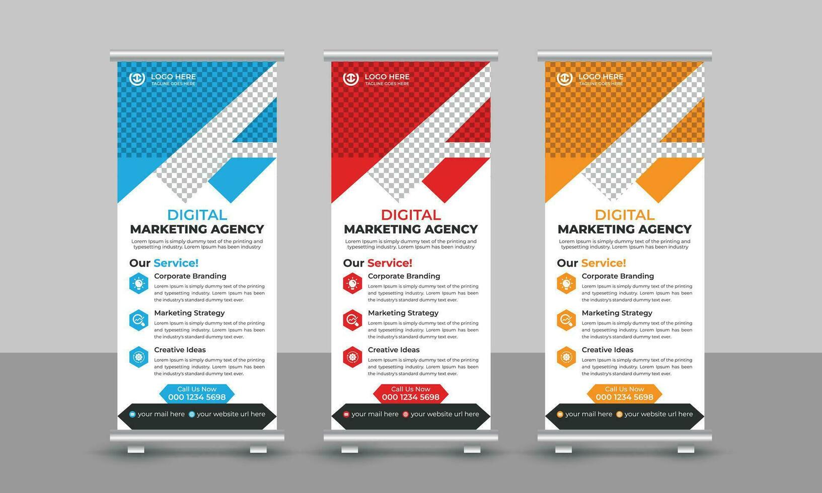 Creative corporate modern digital marketing agency business roll up banner design pull up signage standee x retractable banner design template vector