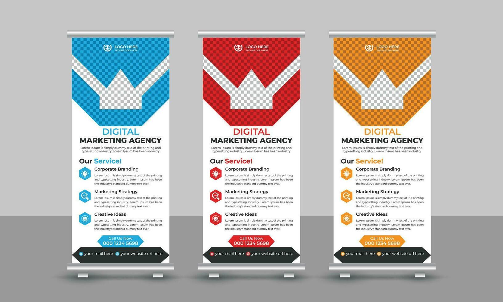 Creative corporate modern digital marketing agency business roll up banner design pull up signage standee x retractable banner design template vector