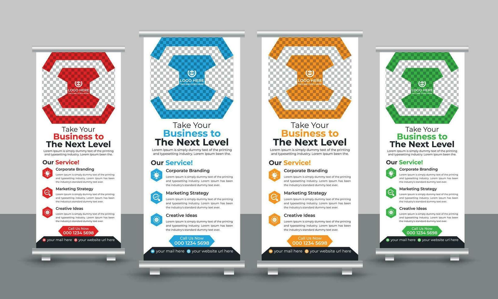 Corporate creative modern marketing business roll up banner design pull up signage standee x retractable banner design template vector