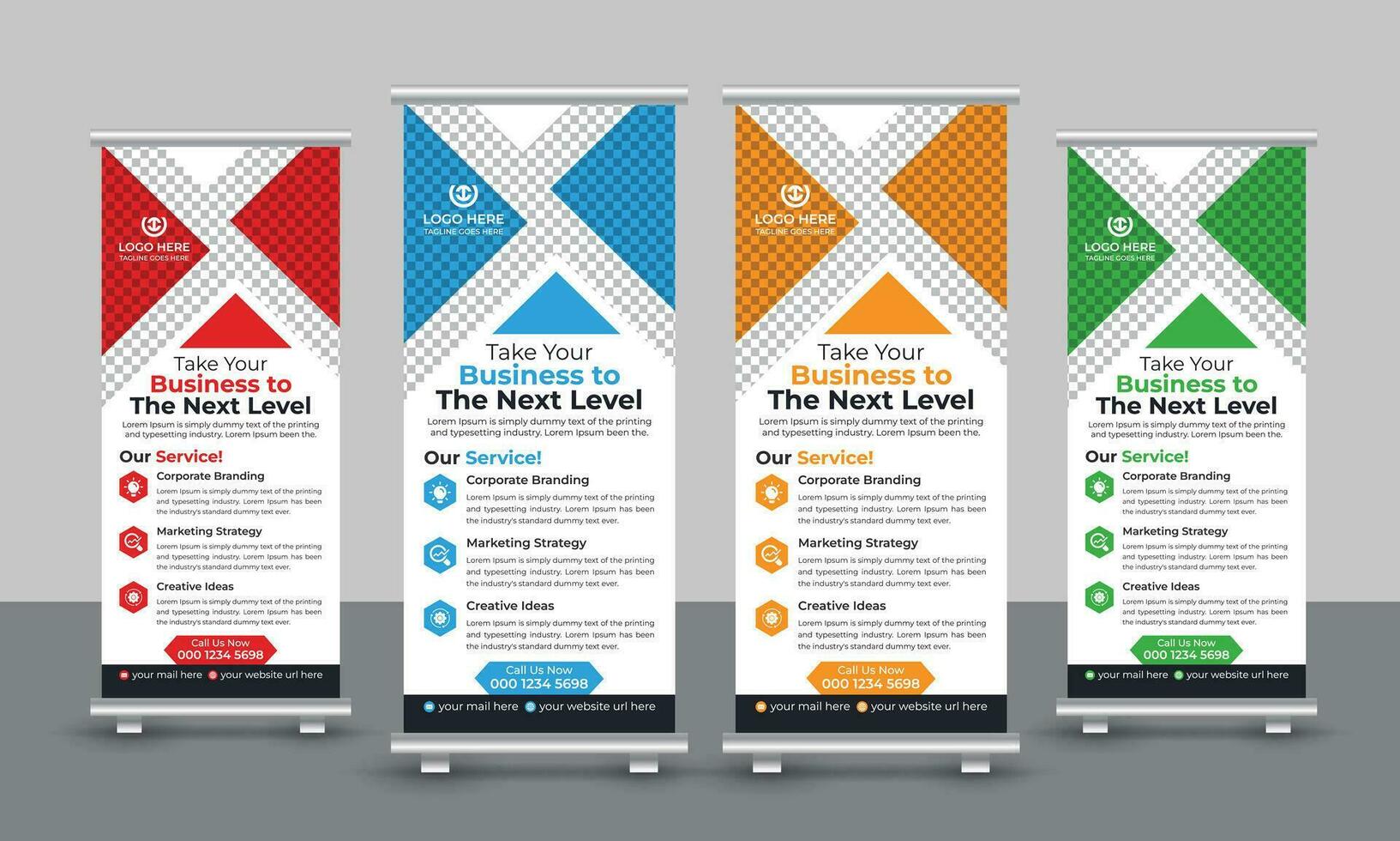 Corporate modern business roll up banner design pull up signage standee x retractable banner design template vector