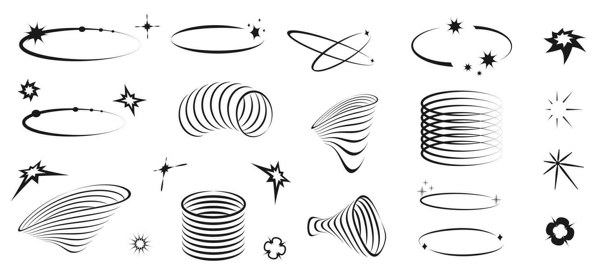 Y2k graphic elements. Vector illustration of set of retro icons for design in the style of 90-x. Geometric black linear abstract shapes