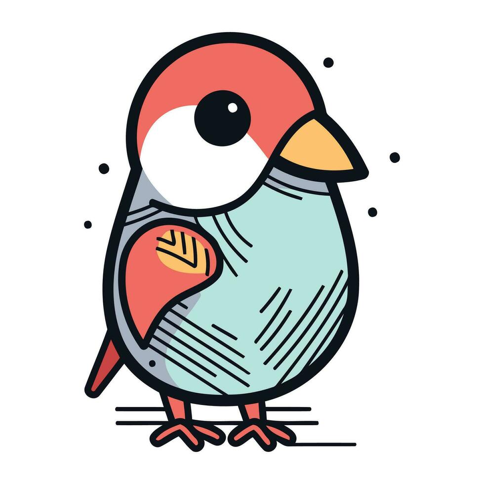 Vector illustration of cute cartoon little bird. Isolated on white background.