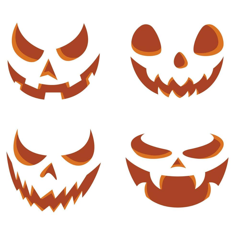 Scary Halloween pumpkin faces set vector