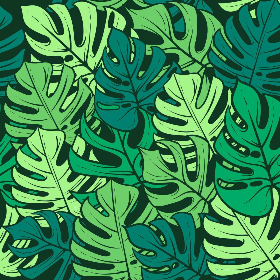 monstera seamless leaf pattern vector