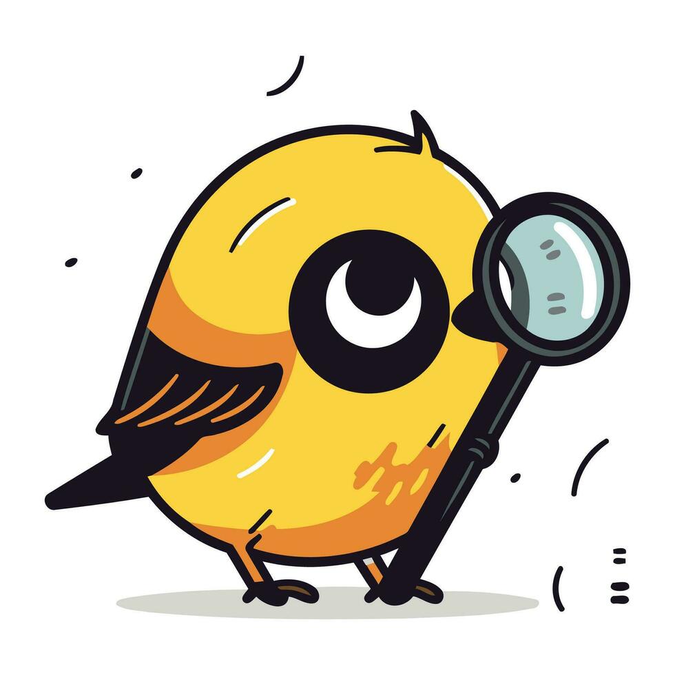 Cute bird with magnifying glass. Vector illustration in cartoon style.