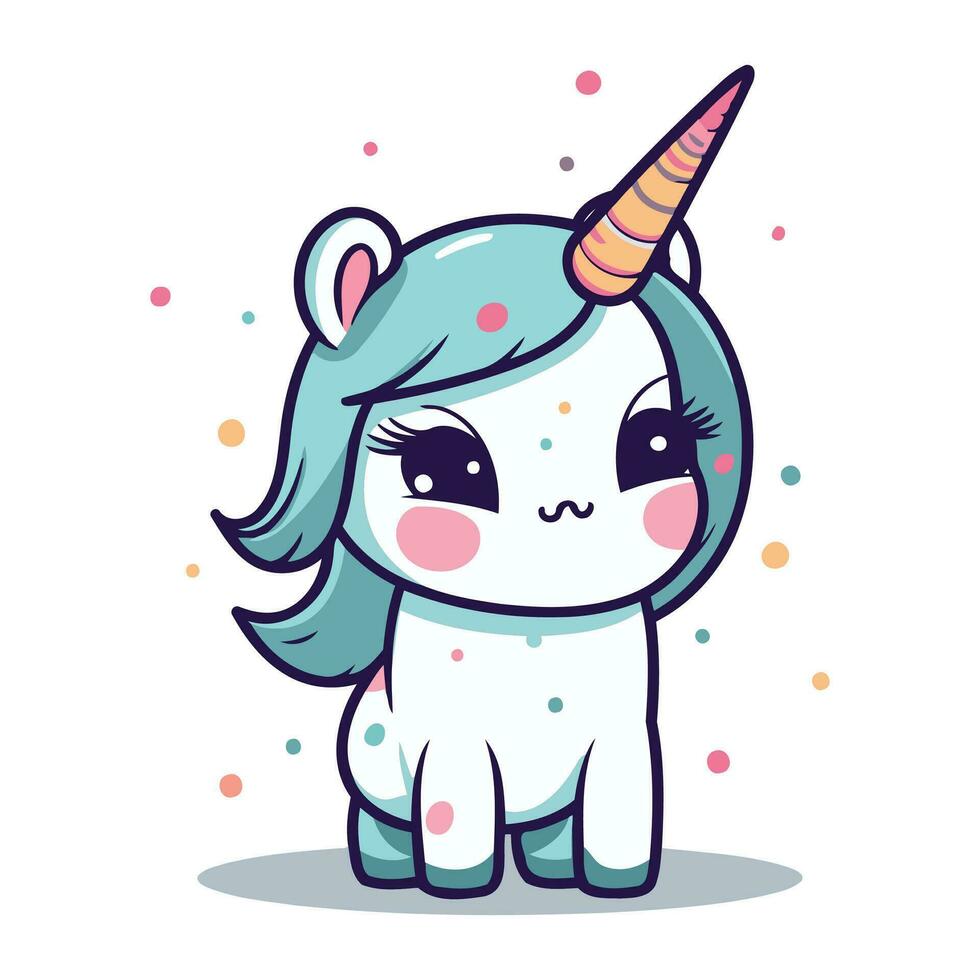 linda dibujos animados unicornio. vector ilustración aislado en un blanco antecedentes.