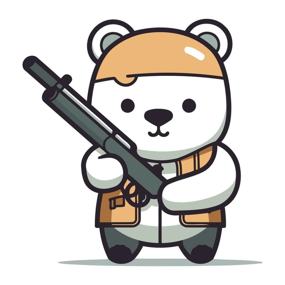 polar oso con rifle dibujos animados personaje vector ilustración. linda oso con un pistola.