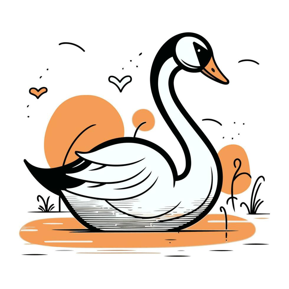 Swan swimming in the lake. Vector illustration in flat style.