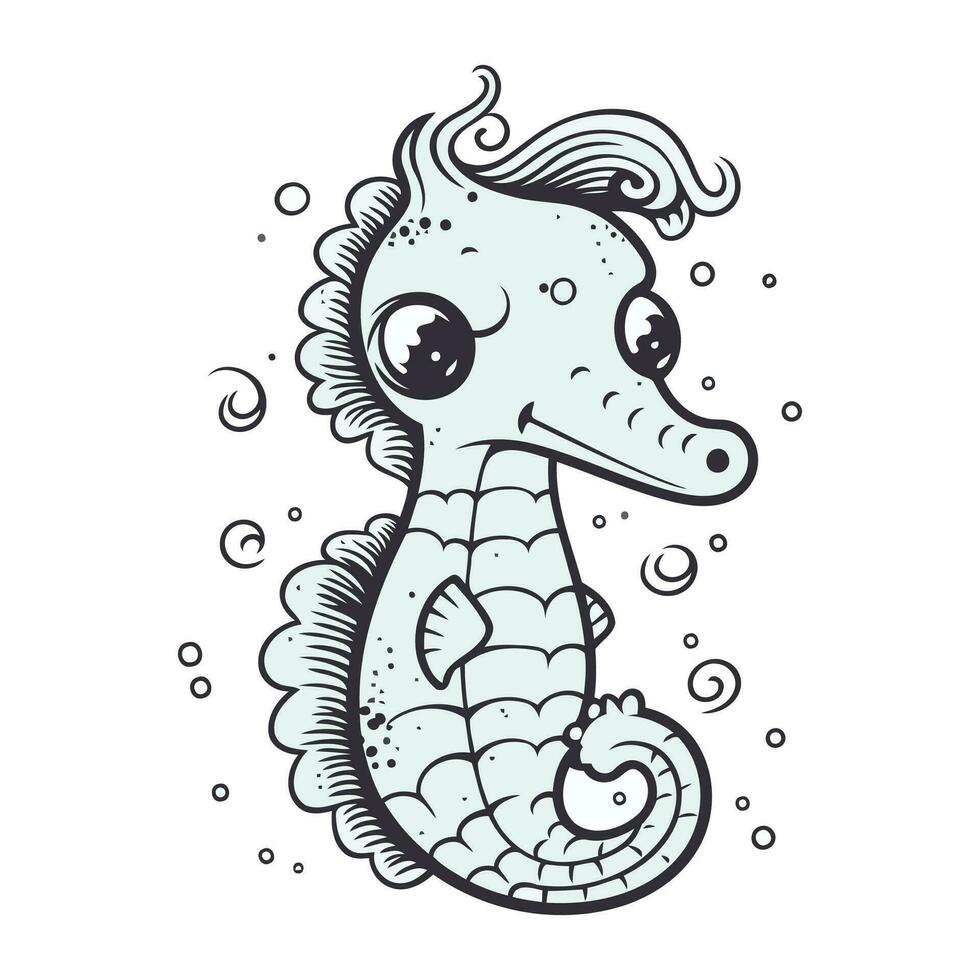 Seahorse. Hand drawn vector illustration in doodle style.
