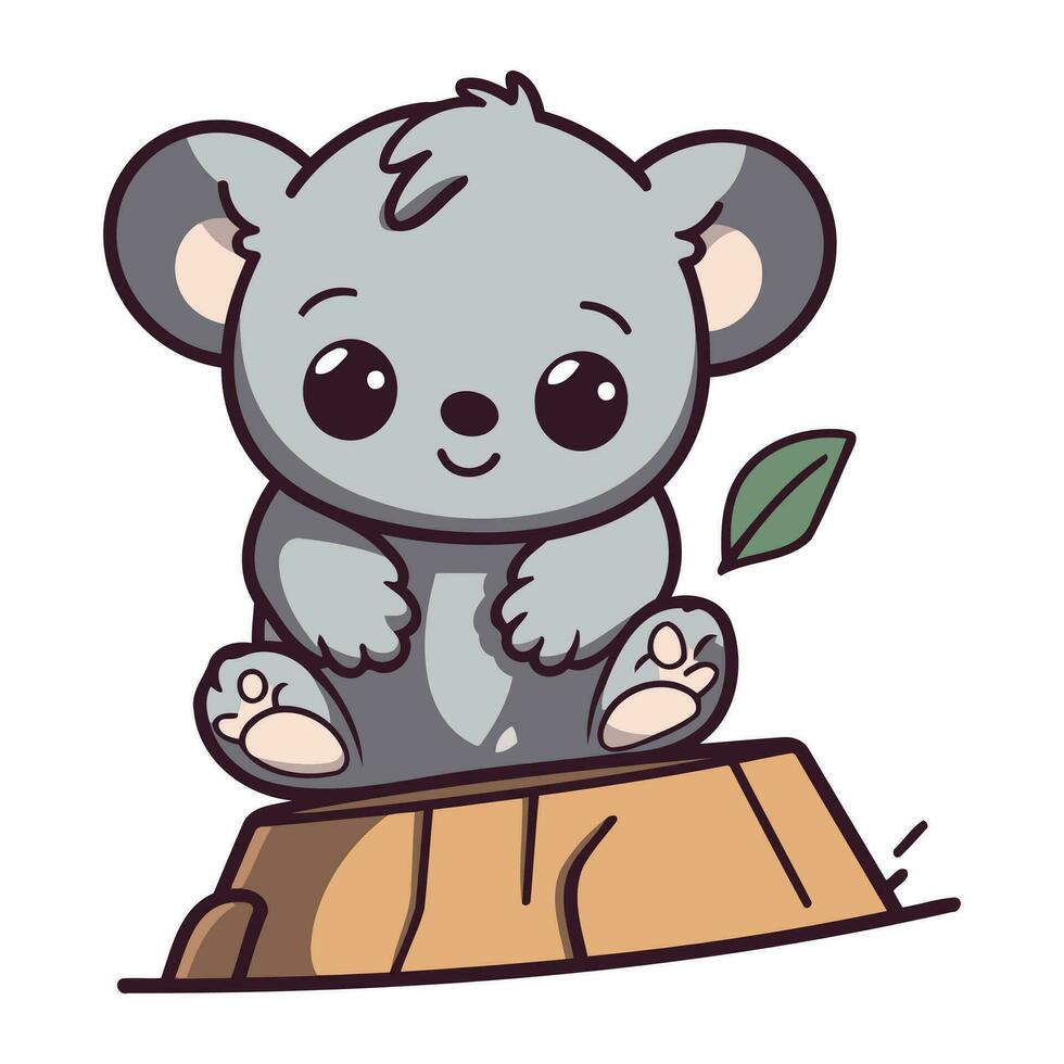 Cute baby koala sitting on the rock. Vector illustration.
