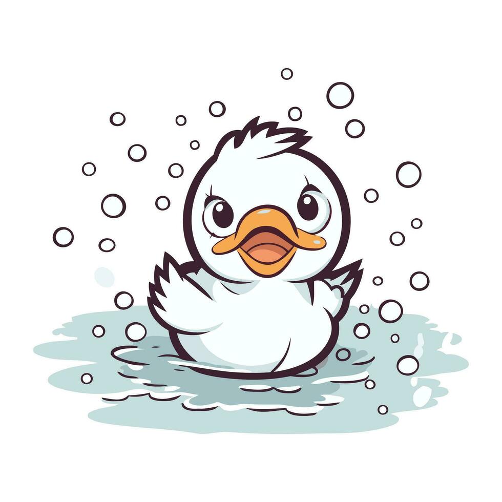 ilustración de un linda pequeño anadón nadando en el agua. vector