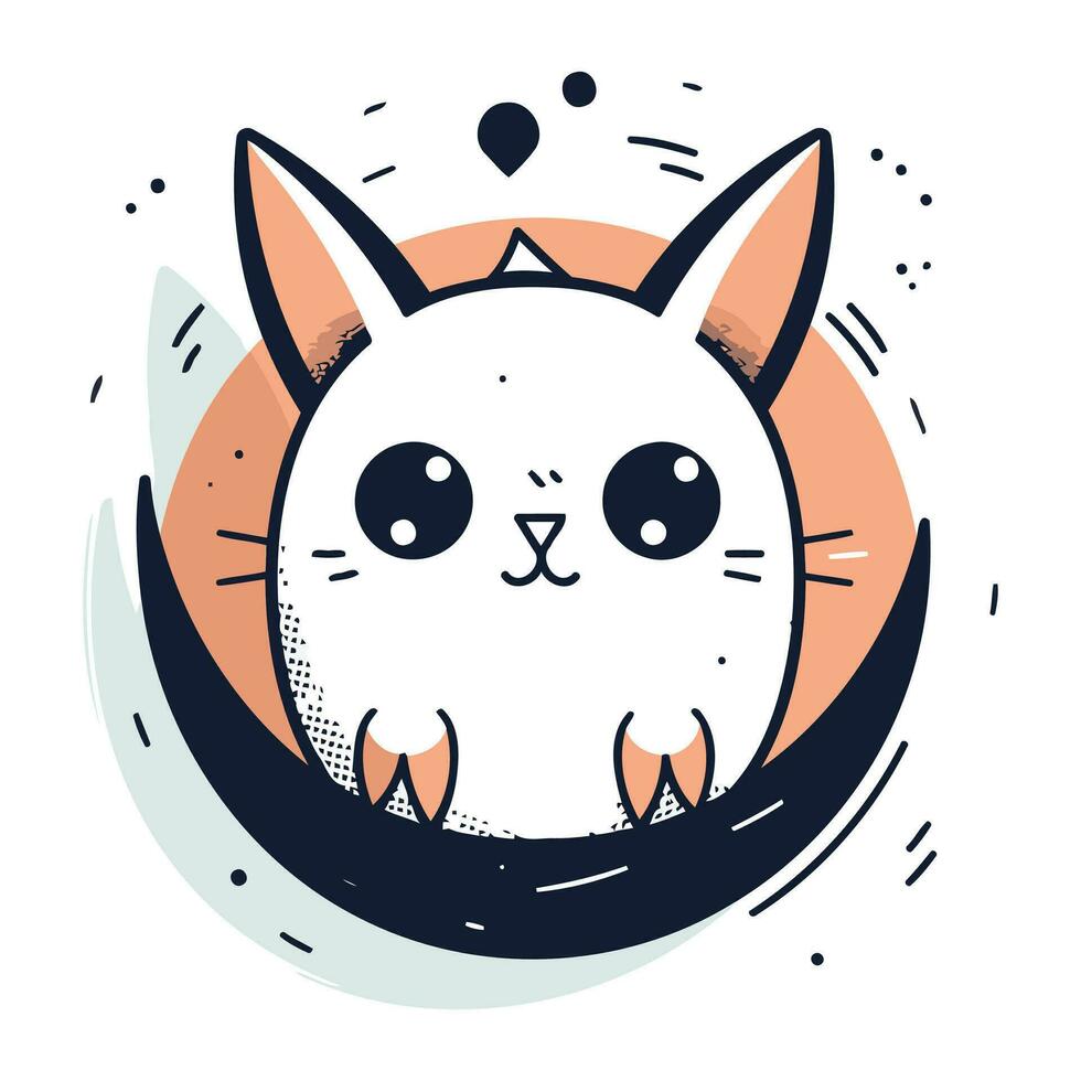 Cute cat in the moon. Hand drawn vector illustration in cartoon style.