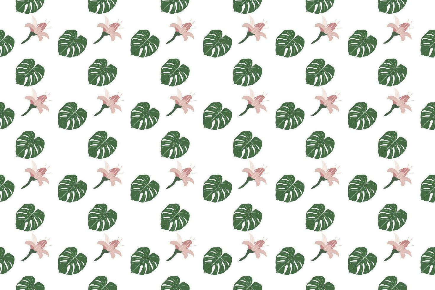 Monstella leave with flower as seamless pattern background vector