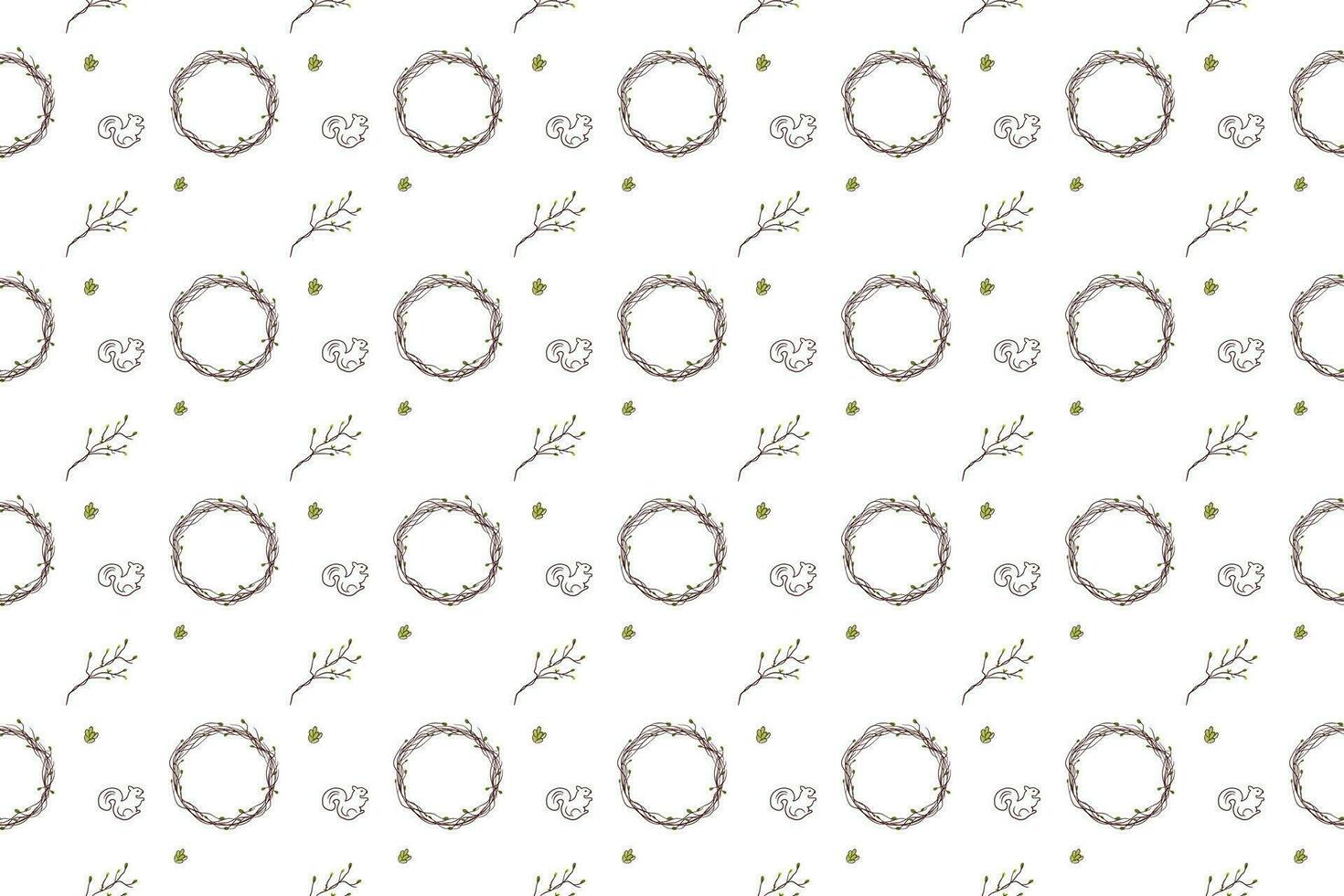 Bouquet of dry branches with squirrel as seamless pattern background vector