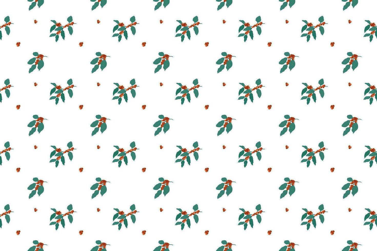 set of coffee branches with cherries as seamless pattern background vector