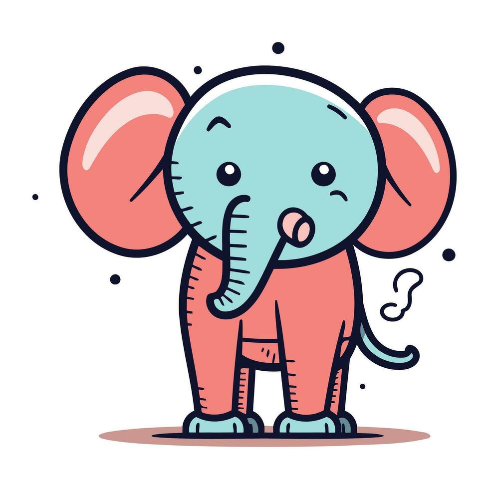 Cute cartoon elephant. Vector illustration in flat design. Isolated on white background.
