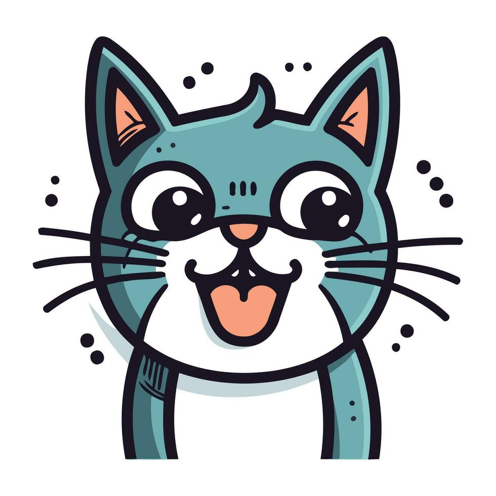 Cute cartoon cat with big eyes. Vector illustration in a flat style.