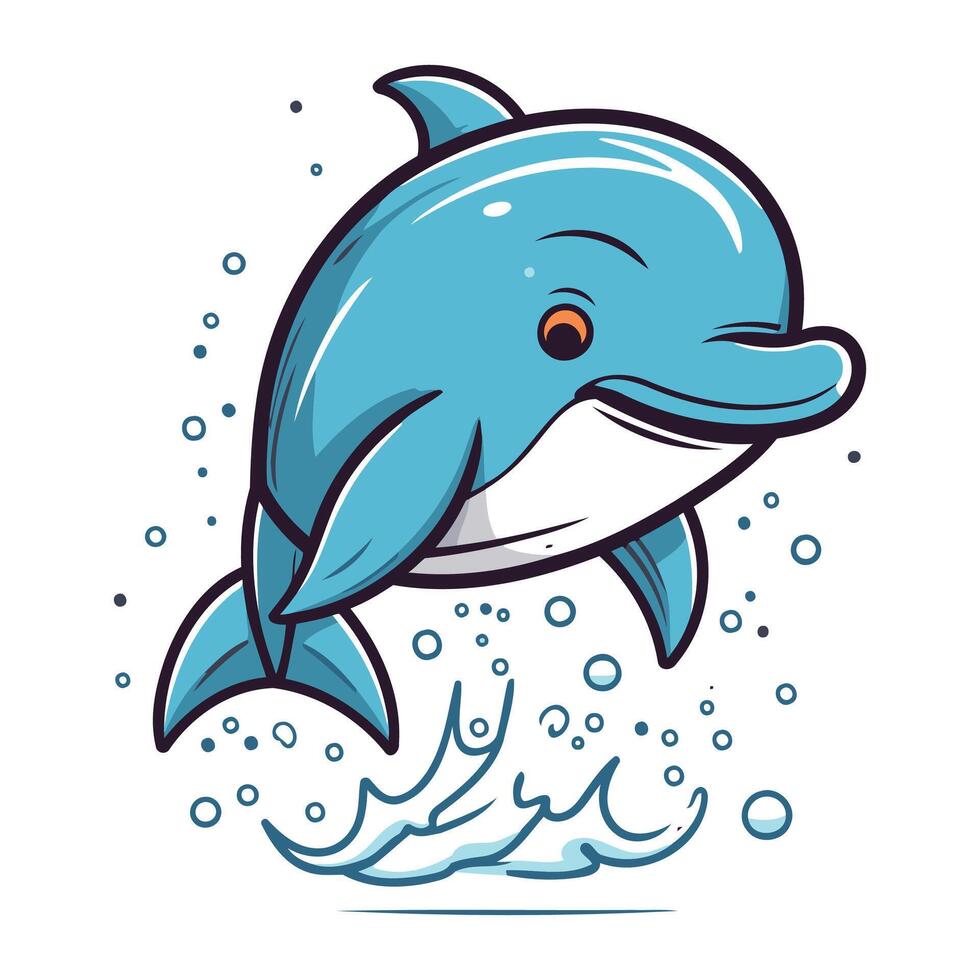 Dolphin jumping out of water. Vector illustration of a dolphin jumping out of water.