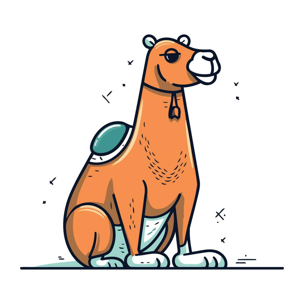 Camel vector illustration in line art style. Cute cartoon animal.