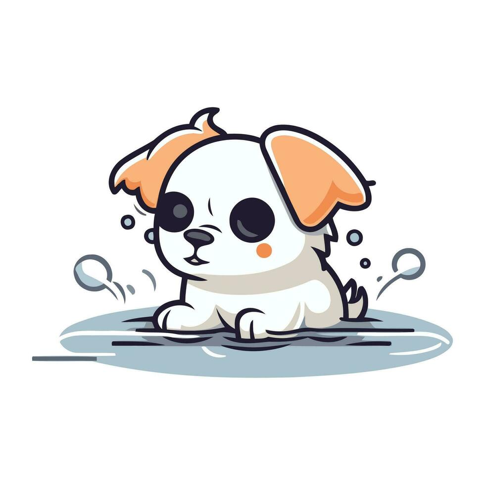 Cute cartoon dog washing itself in the pool. Vector illustration.