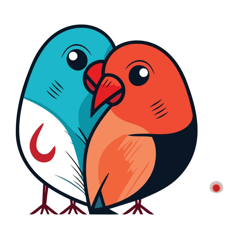 Vector illustration of two birds on white background. Two birds in love.