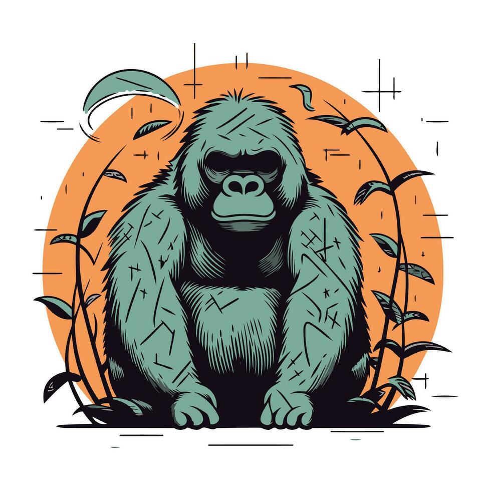 Gorilla in the jungle. Vector illustration for your design.