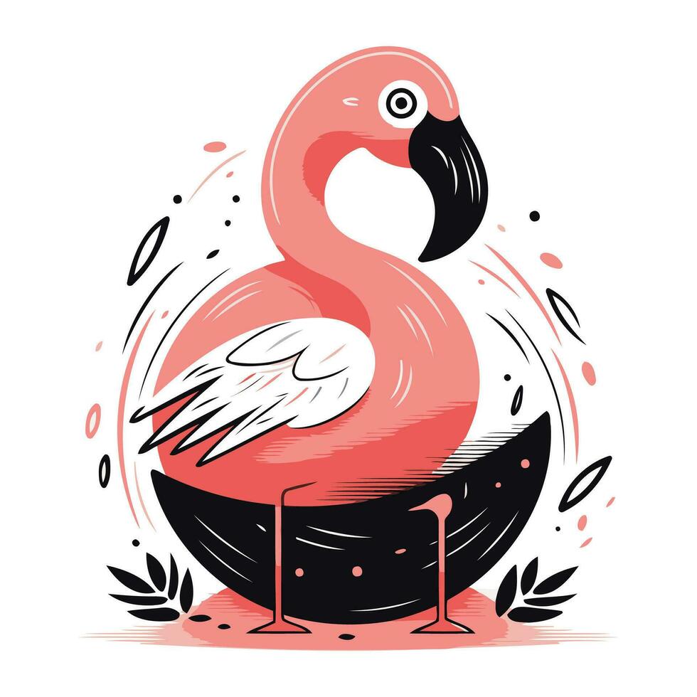 Flamingo. Vector illustration of a flamingo on a white background.