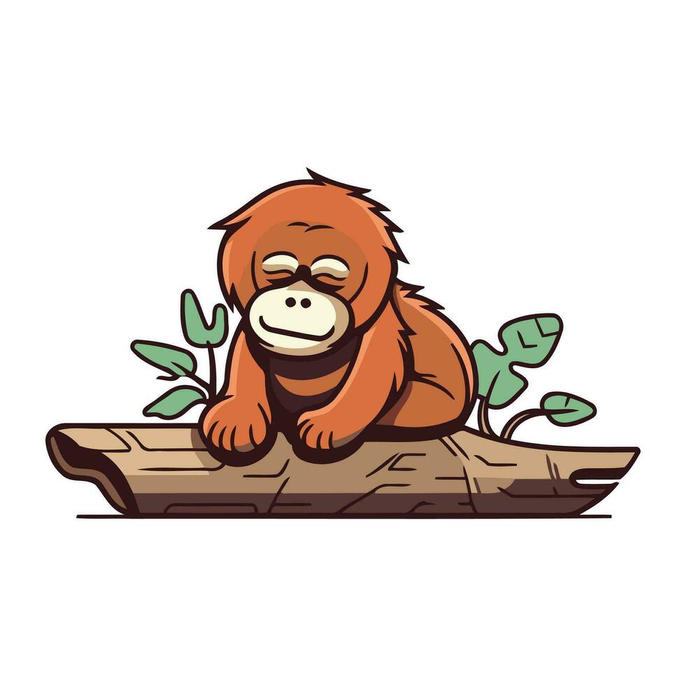 Vector illustration of a cute cartoon orangutan. Isolated on white background.