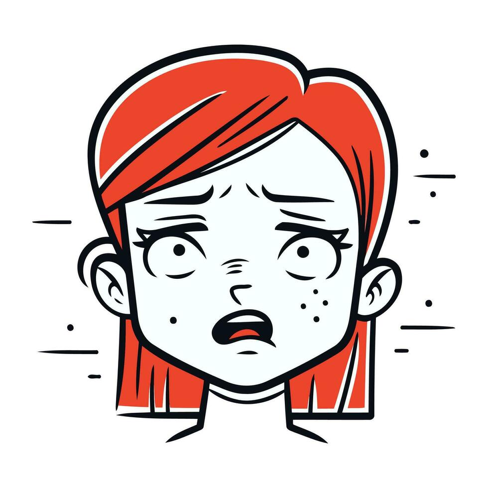 Angry Redhead Girl Face Cartoon Vector Icon. Emotions. Expressions