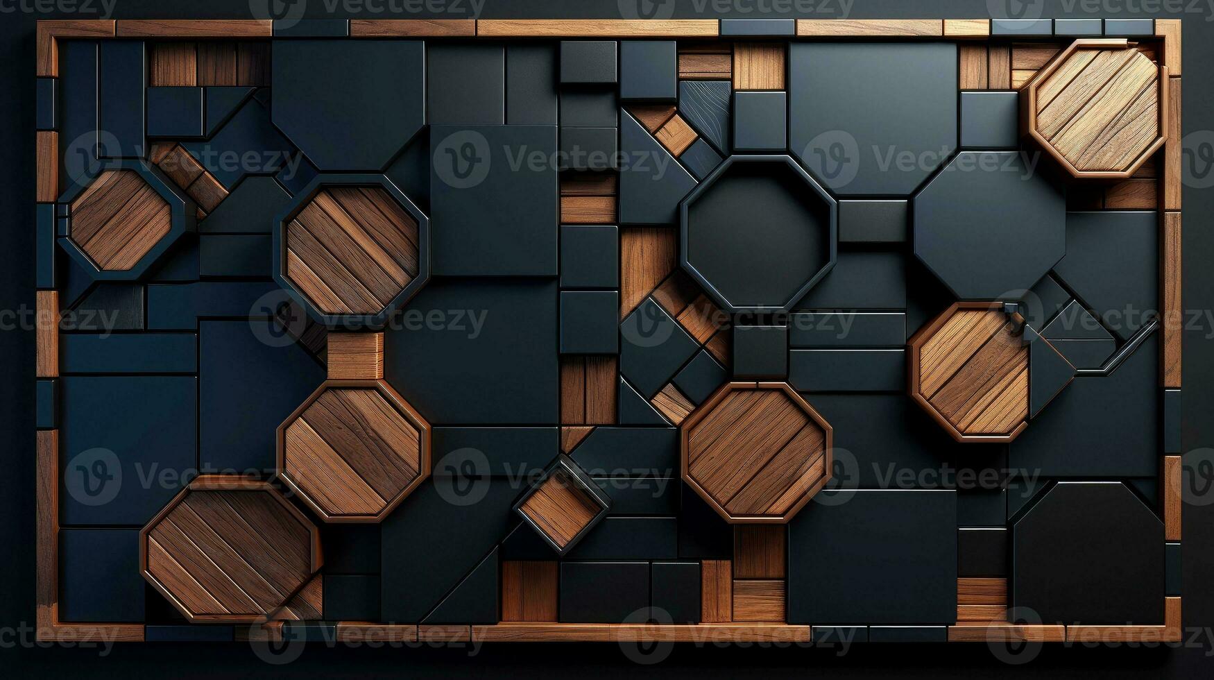 Wood marquetry wall parquet, abstract pattern background, Generative AI photo