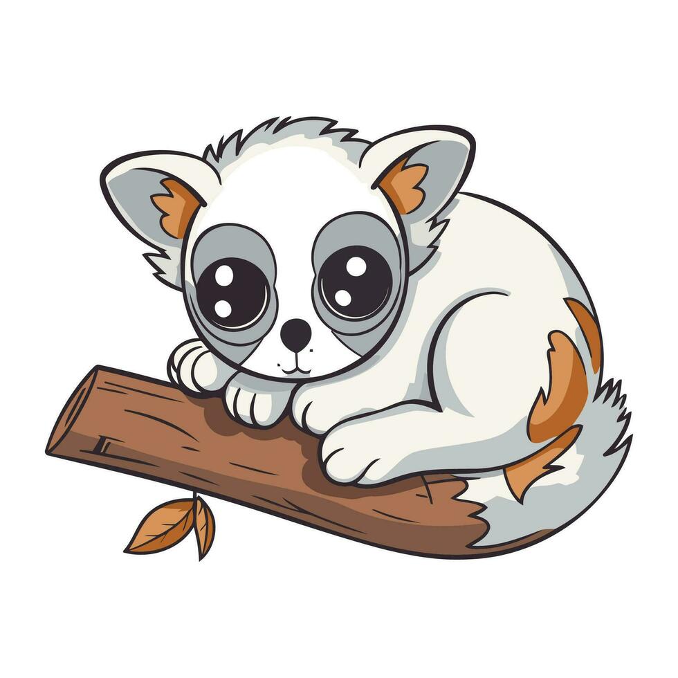 Cute cartoon panda sitting on a tree branch. Vector illustration.