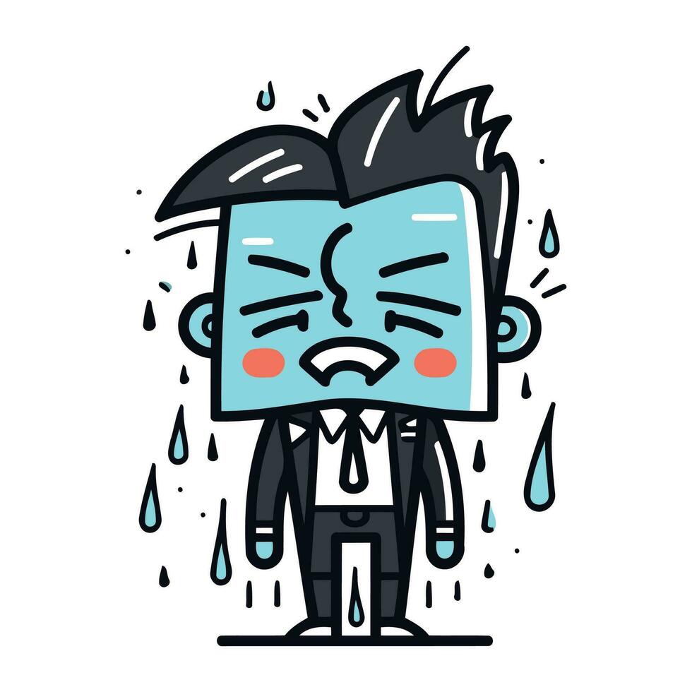 Illustration of a Businessman Wearing a Suit and Crying vector