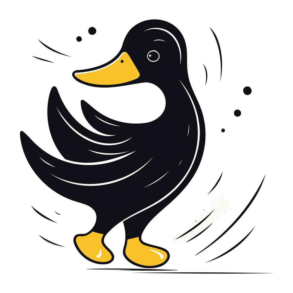vector ilustración de un negro Pato en un blanco antecedentes. dibujos animados estilo.