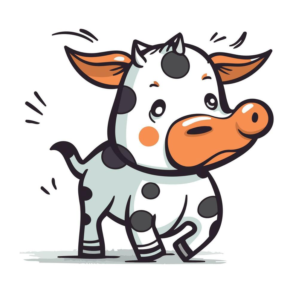Cute cartoon cow. Vector illustration. Isolated on white background.