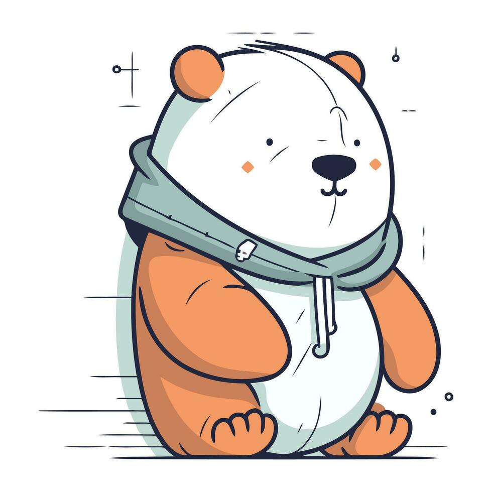 linda dibujos animados polar oso en bufanda. vector ilustración de un linda polar oso.