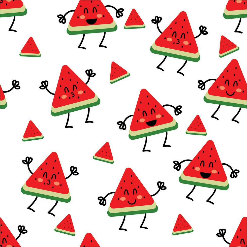Seamless pattern with cute cartoon watermelons, for fabric prints, textiles, gift wrapping paper. colorful vector for children, flat style