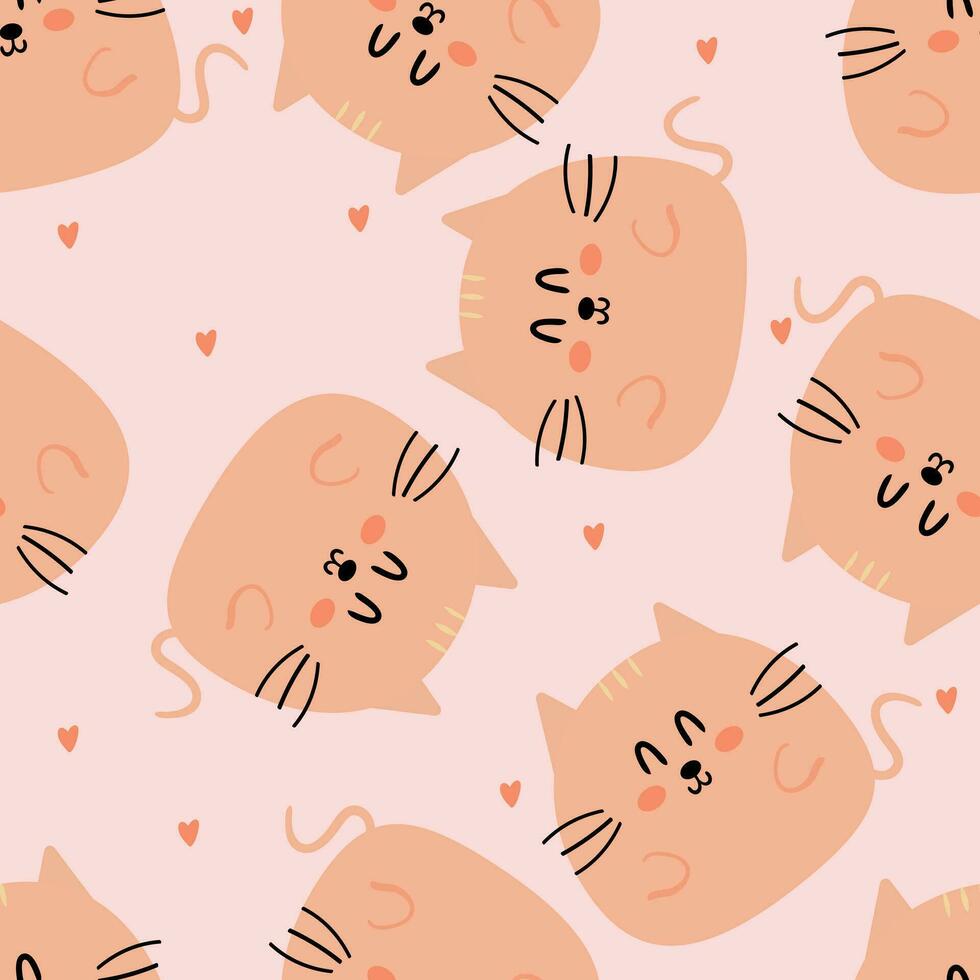 Seamless pattern with cute cartoon cats, for fabric prints, textiles, gift wrapping paper. colorful vector for children, flat style