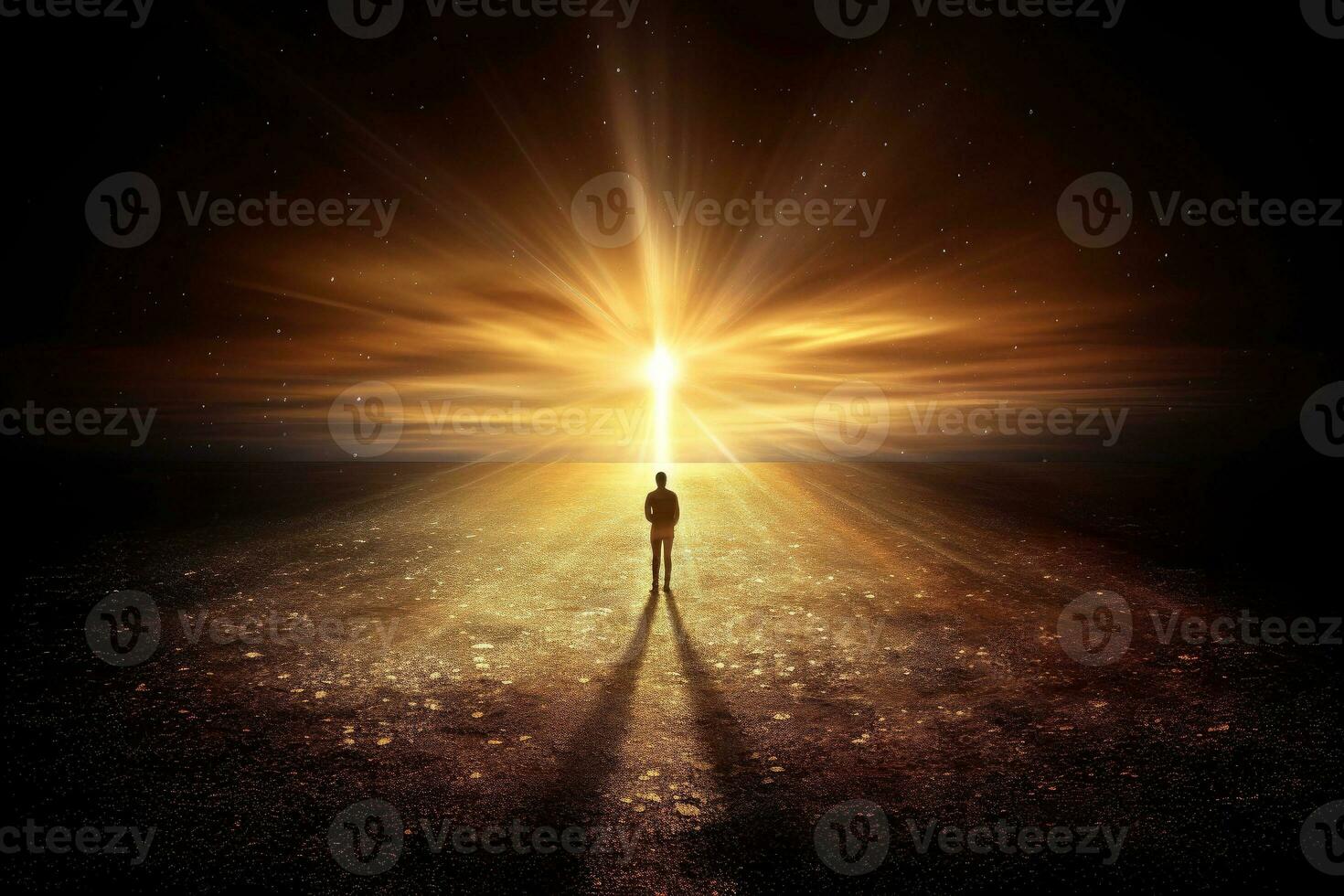 Back view of business man,spiritual journey, psychic waves concept, Generative AI photo