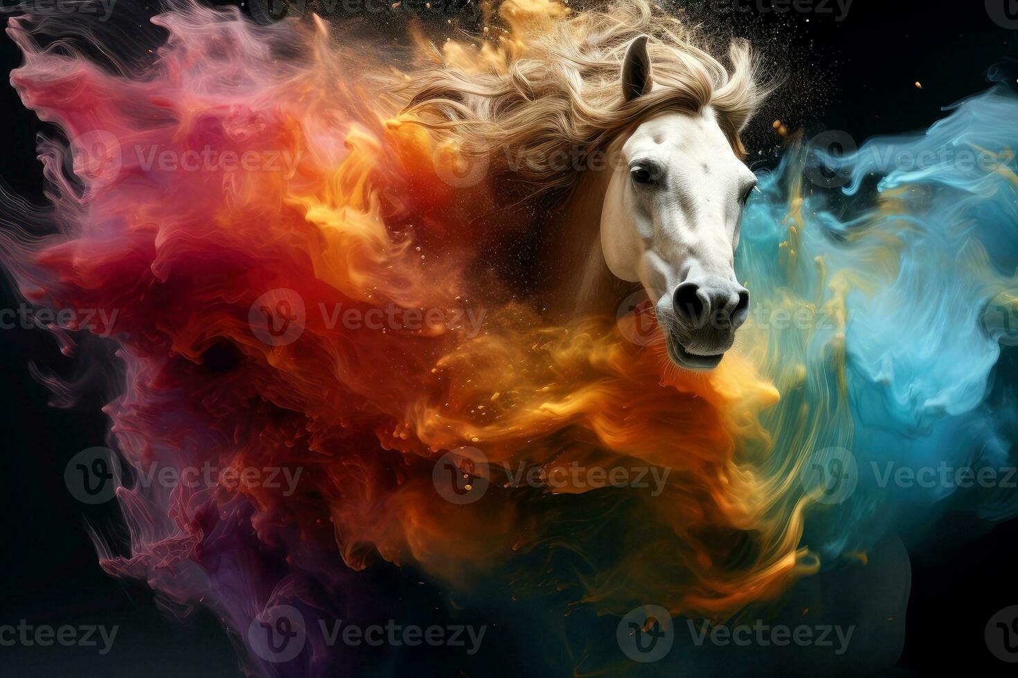 Abstract horse with complex motion and hazy color, Generative AI photo