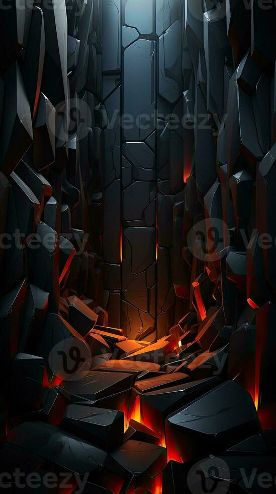 Dungeon game background. Fiery lava, rock. Black-orange colors. Game graphics. Vertical format. AI Generated photo