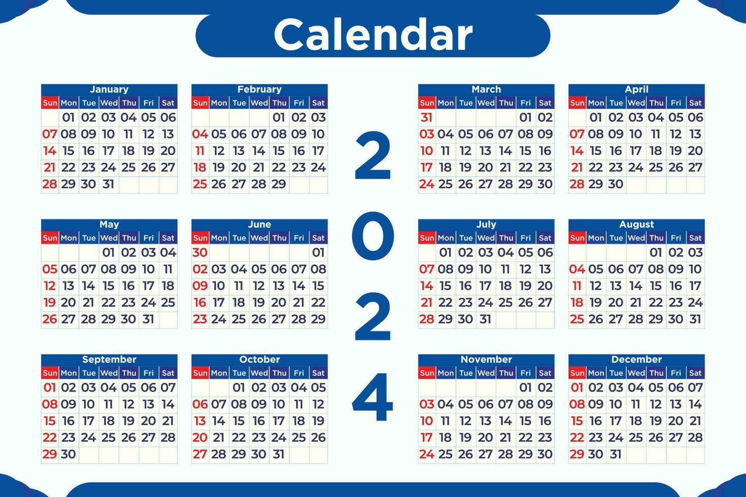 calendario diseño para 2024 o nuevo año calendario vector