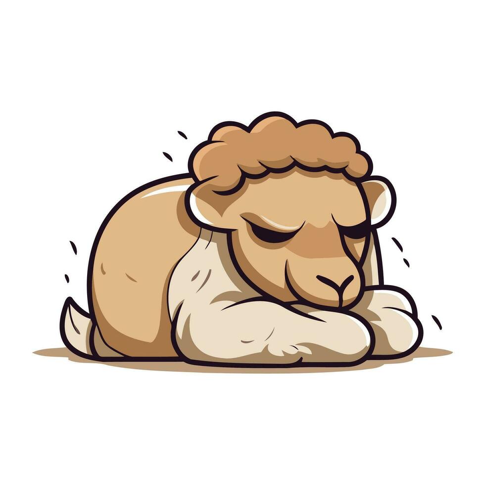 Cute cartoon sheep sleeping. Vector illustration isolated on white background.