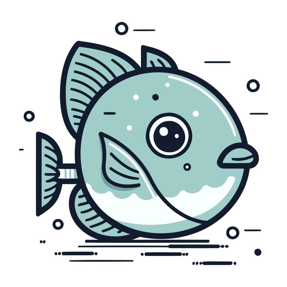 Cute kawaii fish. Vector illustration in linear style.