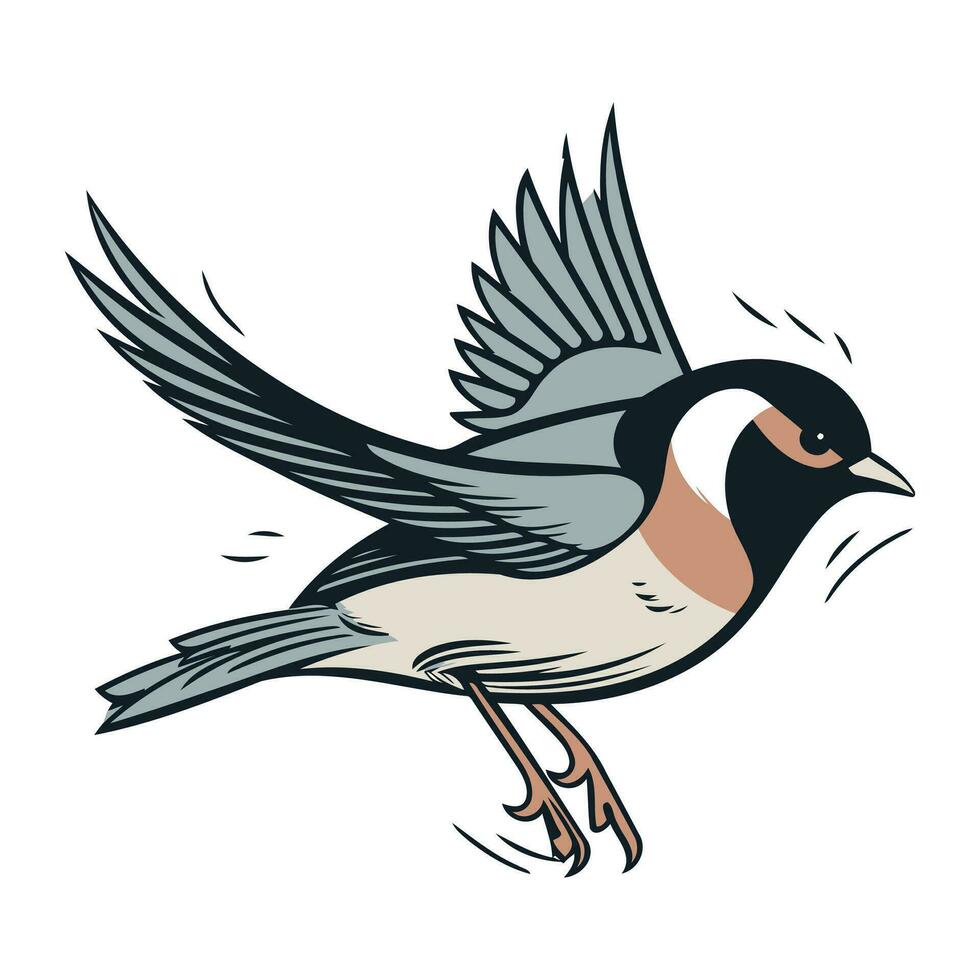 Flying swallow isolated on white background. Vector illustration in cartoon style.