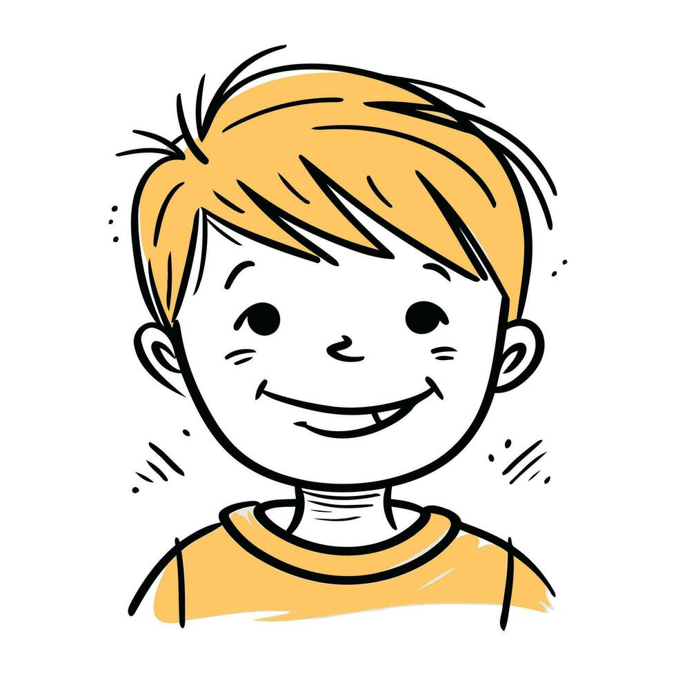 Smiling boy with yellow t shirt. Vector illustration isolated on white background.