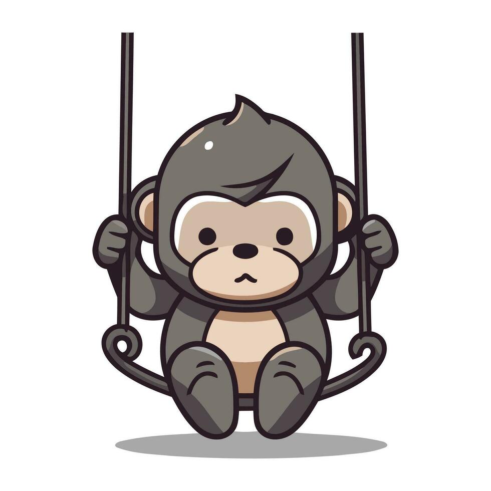 Cute monkey on swing character cartoon vector illustration. Funny monkey.